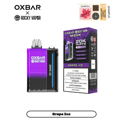 (Discontinued by manufacturer(?)) Rocky Vapor Oxbar M20k puff disposable - Grape Ice