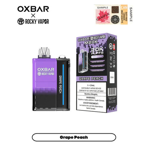 (Discontinued by manufacturer(?)) Rocky Vapor Oxbar M20k puff disposable - Grape Peach