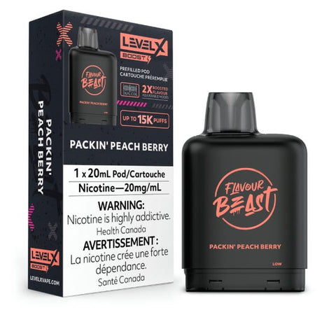 (NEW!) Flavour Beast Level X 15k puff BOOST disposable pods - Packin' Peach Berry