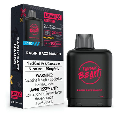 (NEW!) Flavour Beast Level X 15k puff BOOST disposable pods - Ragin' Razz Mango Iced