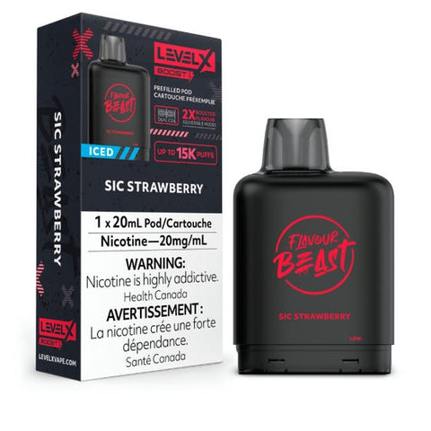 (NEW!) Flavour Beast Level X 15k puff BOOST disposable pods - Sic Strawberry Iced